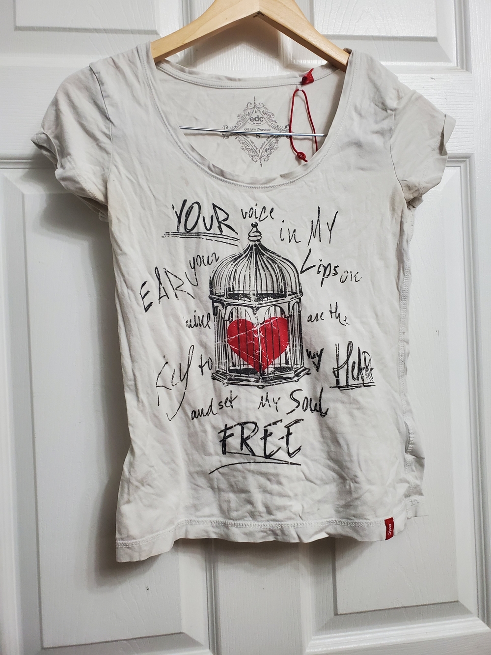 EDC White Tee with Black Cage Graphic - SIZE S (DAMAGED)